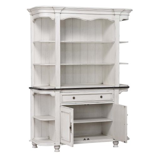 French Chic - buffet and hutch - three-quarter view with doors open - DLU-FC-BH