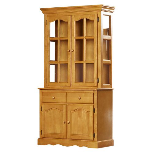 Oak Selections - Keepsake Buffet and lighted hutch in light-Oak angled view DLU-19-BH-LO