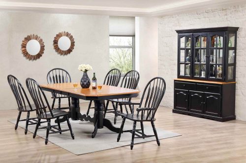 Black Cherry Selections - Eight-piece dining set - Extendable dining table - six chairs - Treasure buffet and lighted hutch in Antique black finish with Cherry accents DLU-22-BH-BCH