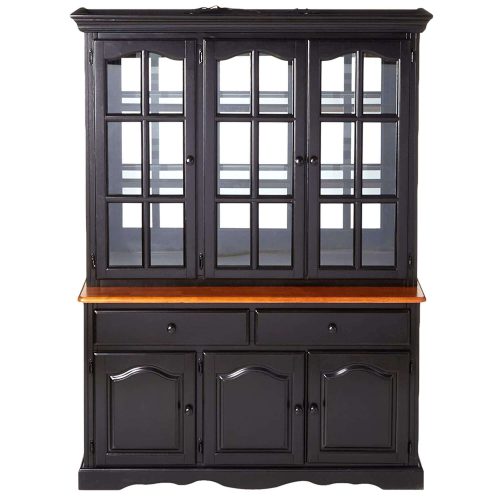 Black Cherry Selections - Treasure buffet and lighted hutch in Antique black finish with Cherry accents - front view DLU-22-BH-BCH