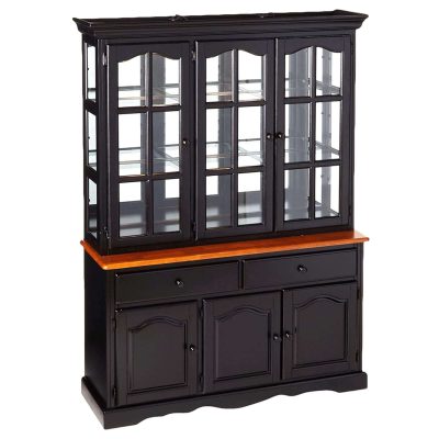 Black Cherry Selections - Treasure buffet and lighted hutch in Antique black finish with Cherry accents - three-quarter view DLU-22-BH-BCH