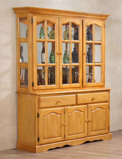 Oak selections - Treasure buffet and lighted hutch in a light-Oak accents - dining room view DLU-22-BH-LO