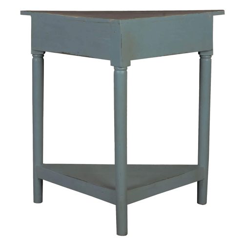 Shabby Chic Collection - Corner table with a drawer finished in distressed beach blue with a Raftwood top - back view CC-TAB179TLD-BBRW