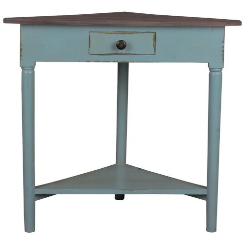 Shabby Chic Collection - Corner table with a drawer finished in distressed beach blue with a Raftwood top - front view CC-TAB179TLD-BBRW