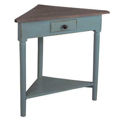 Shabby Chic Collection - Corner table with a drawer finished in distressed beach blue with a Raftwood top - three-quarter view CC-TAB179TLD-BBRW
