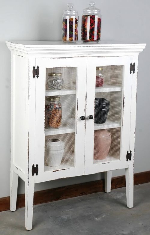 Shabby Chic Collection - Country cabinet with wire doors finished in distressed white - room setting CC-CAB1282LD-WW
