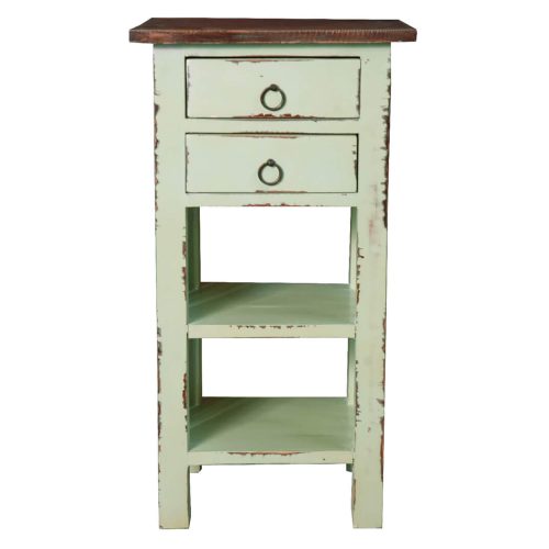 Shabby Chic Collection - End table finished in antique green with a Mahogany top - front view CC-TAB170TLD-BHRW