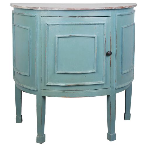 Shabby Chic Collection - Half-round cabinet finished in distressed beach blue with a Mahogany top - front view CC-CHE090TLD-BBLW