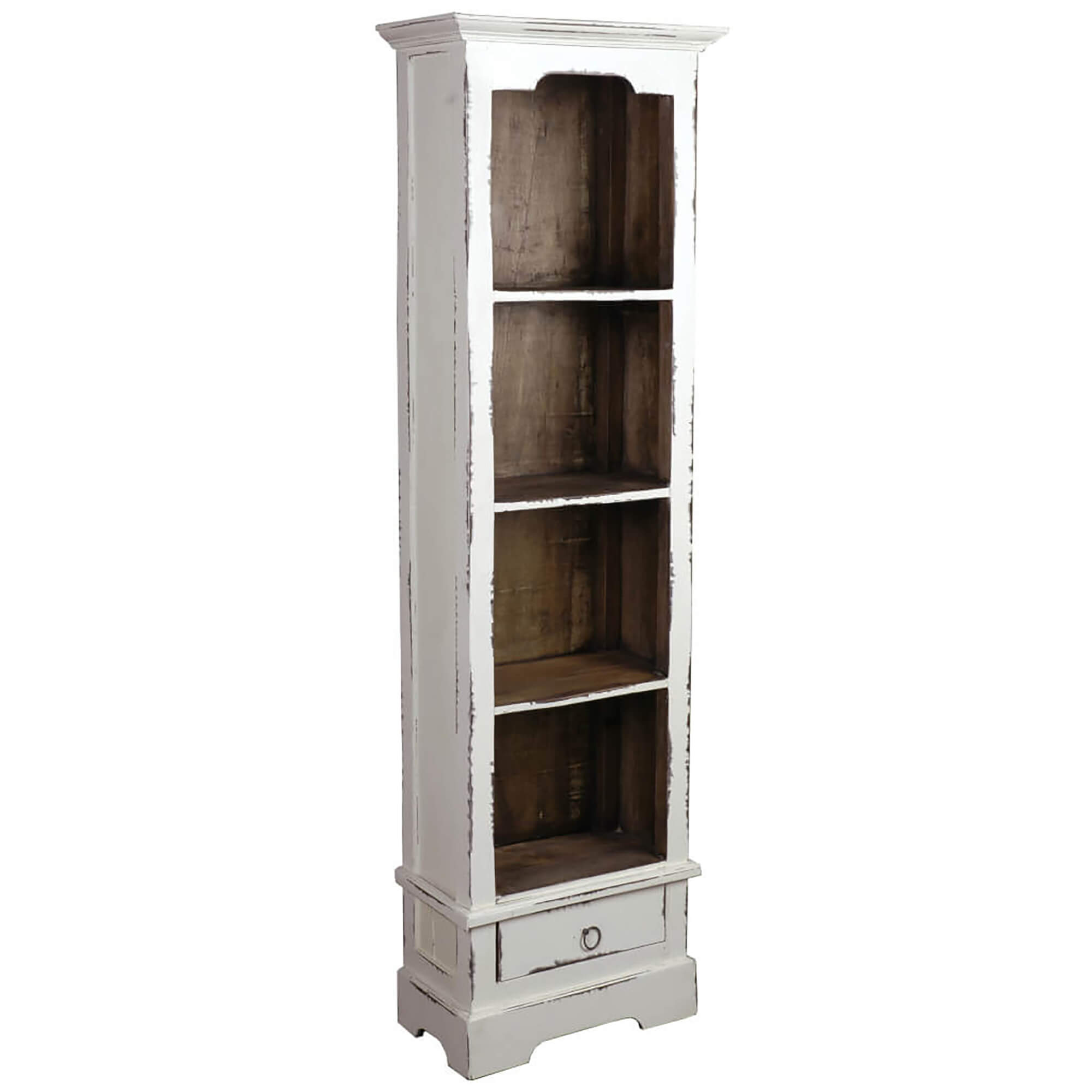 Narrow Bookcase Distressed White, Thin White Bookcase With Doors