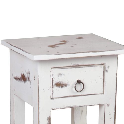 Shabby Chic Collection - Side table finished in a heavy distressed whitewash - detail of top and drawer CC-TAB1792HD-WW