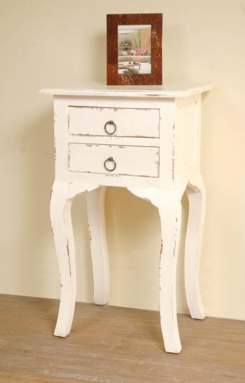Shabby Chic Collection - Side table with two drawers finished in distressed white - room setting CC-TAB1793LD-AW