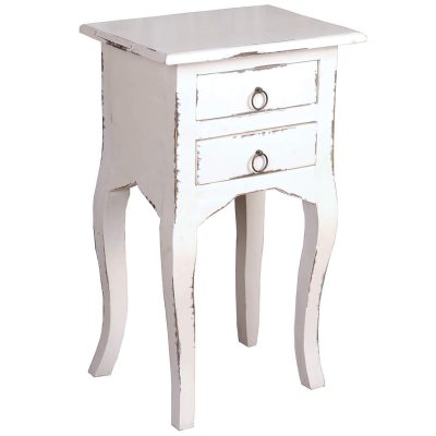 Shabby Chic Collection - Side table with two drawers finished in distressed white - three-quarter view CC-TAB1793LD-AW