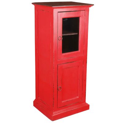 Shabby Chic Collection Storage cabinet finished in red with a Raftwood top - three-quarter view CC-CAB513TLD-RDRW