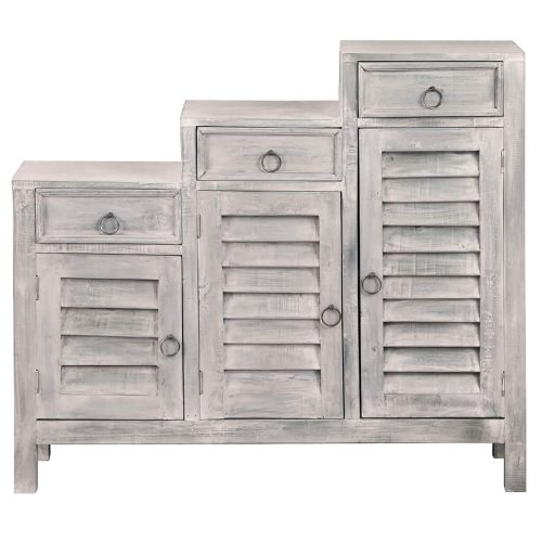 Shabby Chic Collection - Tiered shutter cabinet finished in a Gray wash - front view CC-CAB1181LD-SW