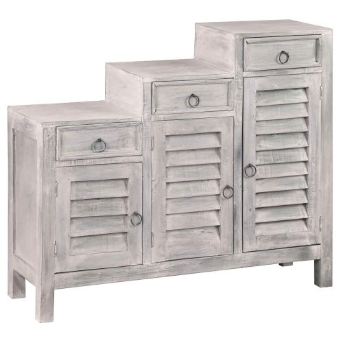 Shabby Chic Collection - Tiered shutter cabinet finished in a Gray wash - three-quarter view CC-CAB1181LD-SW