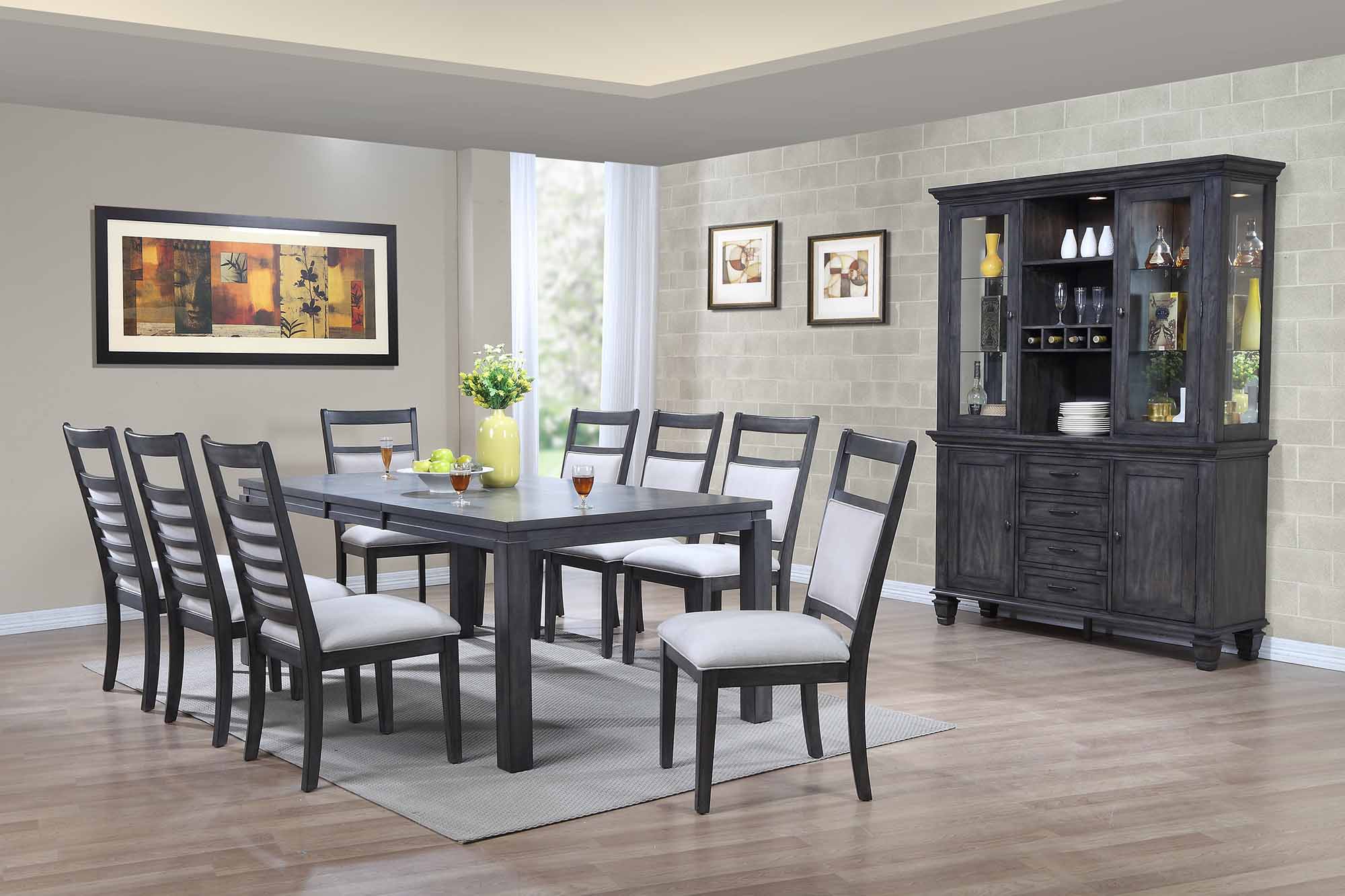 Gray Dining Room With China Cabinet