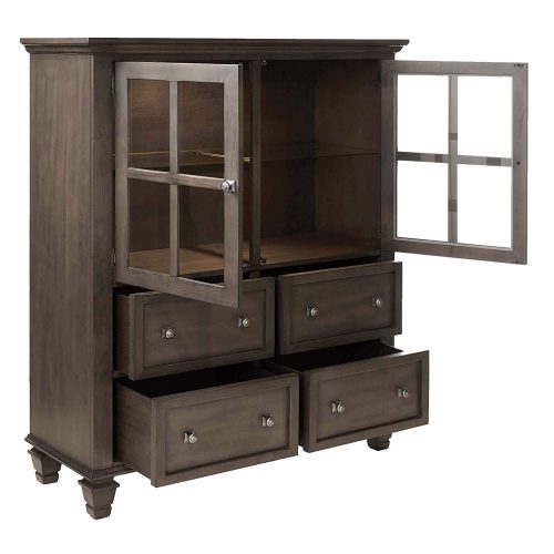 Shades of Gray Collection - China Cabinet - three-quarter view with doors open DLU-EL-DS