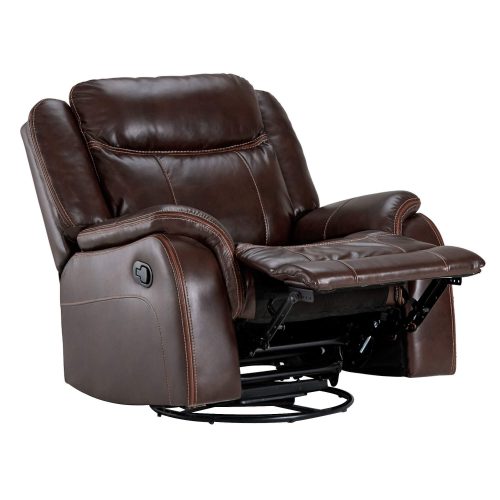 Avant Rocking Swivel Recliner in Brown - Angled view with leg rest up-SU-AV8604041-107