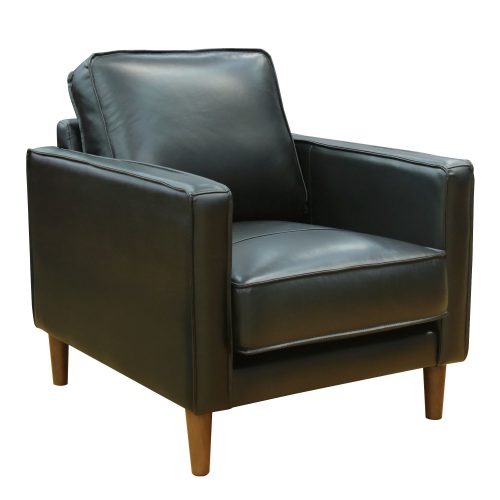 Midcentury Leather Chair in black- angled view