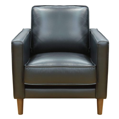 Midcentury Leather Chair in black. Front view-SU-PR15070-80-100E