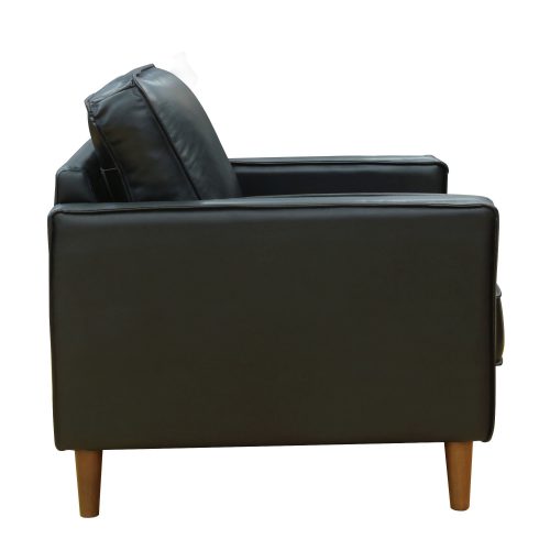 Midcentury Leather Chair in black- side view