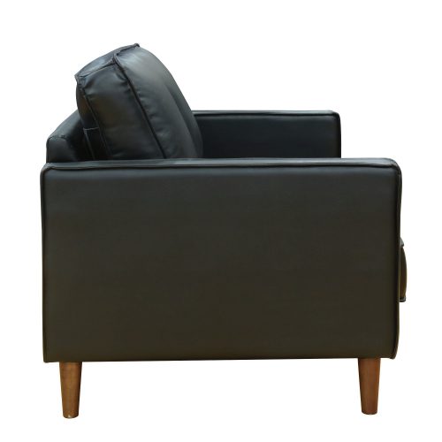 Midcentury Leather Loveseat in black-side view-SU-PR15070-80-200E