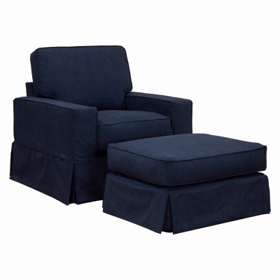 Americana Slipcover Collection Chair and Ottoman, three-quarter view. Fabric color 391049