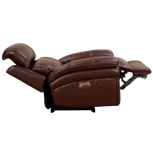 Luxe Leather Collection- Reclining Armchair in Brown - Side view in full recline with headrest up-SU-9102-88-1394-85