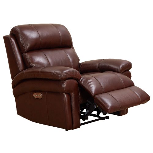 Luxe Leather Collection Reclining Armchair in Brown- Three-quarter view with legrest up-SU-9102-88-1394-85