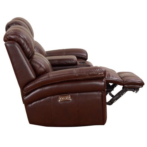 Luxe Leather Collection Reclining Loveseat in Brown - Side view with one legrest up-SU-1902-88-1394-73