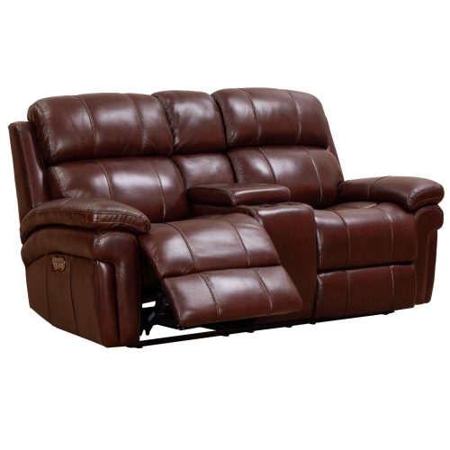 Luxe Leather Collection Reclining Loveseat in Brown - Three-quarter view with footrest up-SU-1902-88-1394-73