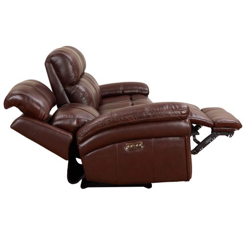 Luxe Leather Collection- Reclining Sofa in Brown - Side view with one side in full recline with headrest up-SU-9102-88-1394-58