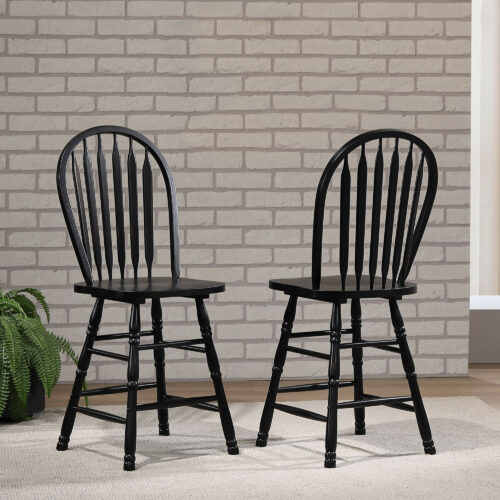 Black Cherry Collection - Two Arrowback stools in antique black - Angle and back view in room setting-DLU-B824-AB-2