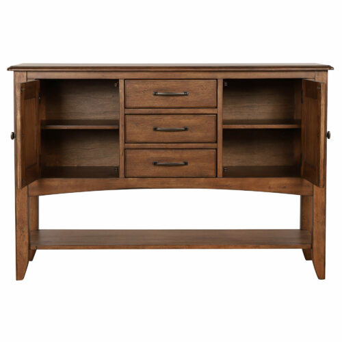 Brook Collection-Sideboard in Amish brown finish-Front view with doors open-DLU-1122-SB-AM