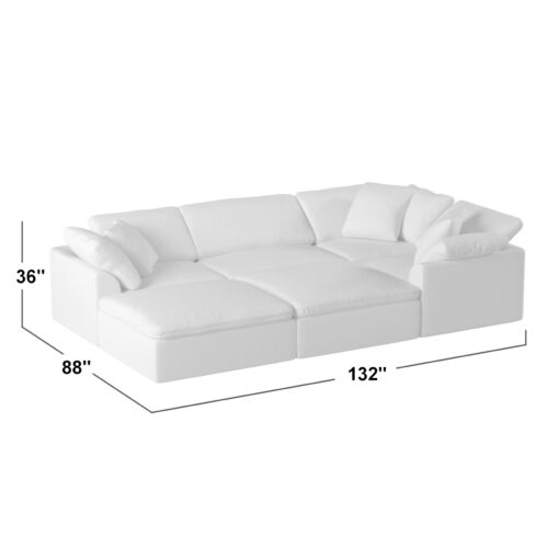 Cloud Puff Collection - 6 PC Sectional with two ottomans dimensions-SU-1458-3C-1A-2O