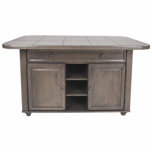 Kitchen island in Antique Gray finish with a gray tile top. Front view-CY-KIT2-AG
