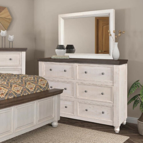 Rustic French Collection - 6 Drawer dresser with mirror in room setting-HH-4750-20-310