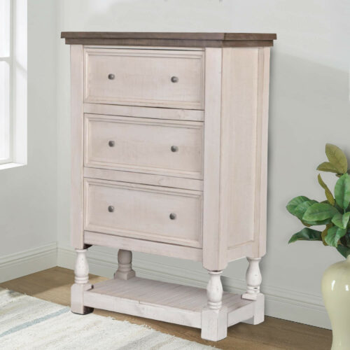 Rustic French Collection - Three drawer chest with shelf in room setting-HH-4750-345