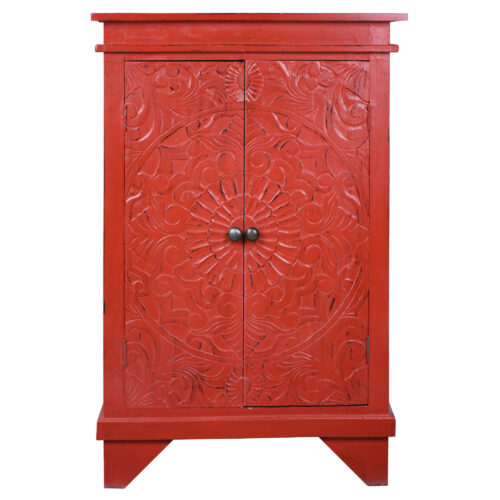 Cottage Collection-Carved hall cabinet in red, front view-CC-CAB236LD-AR