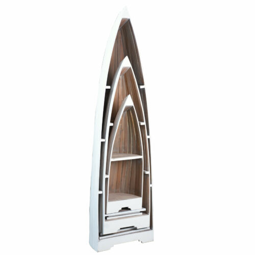 Cottage Collection- 3 Piece Boat Shelves finished in whitewash and driftwood, stacked angle view-CC-CAB1920TLD-WWDW