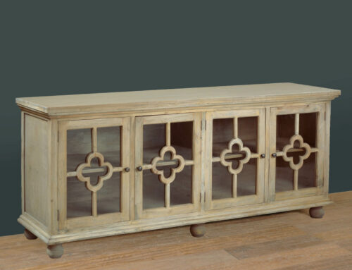 Cottage Collection- 4 Door Sideboard in driftwood, angle view in lifestyle-CC-CAB1781S-DW