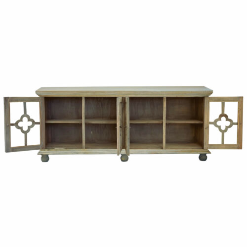 Cottage Collection- 4 Door Sideboard in driftwood, front view with opened doors-CC-CAB1781S-DW