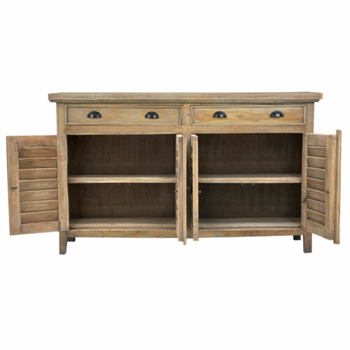 Cottage Collection- Shutter Cabinet in Driftwood, front view with doors opened-CC-CAB163S-DW