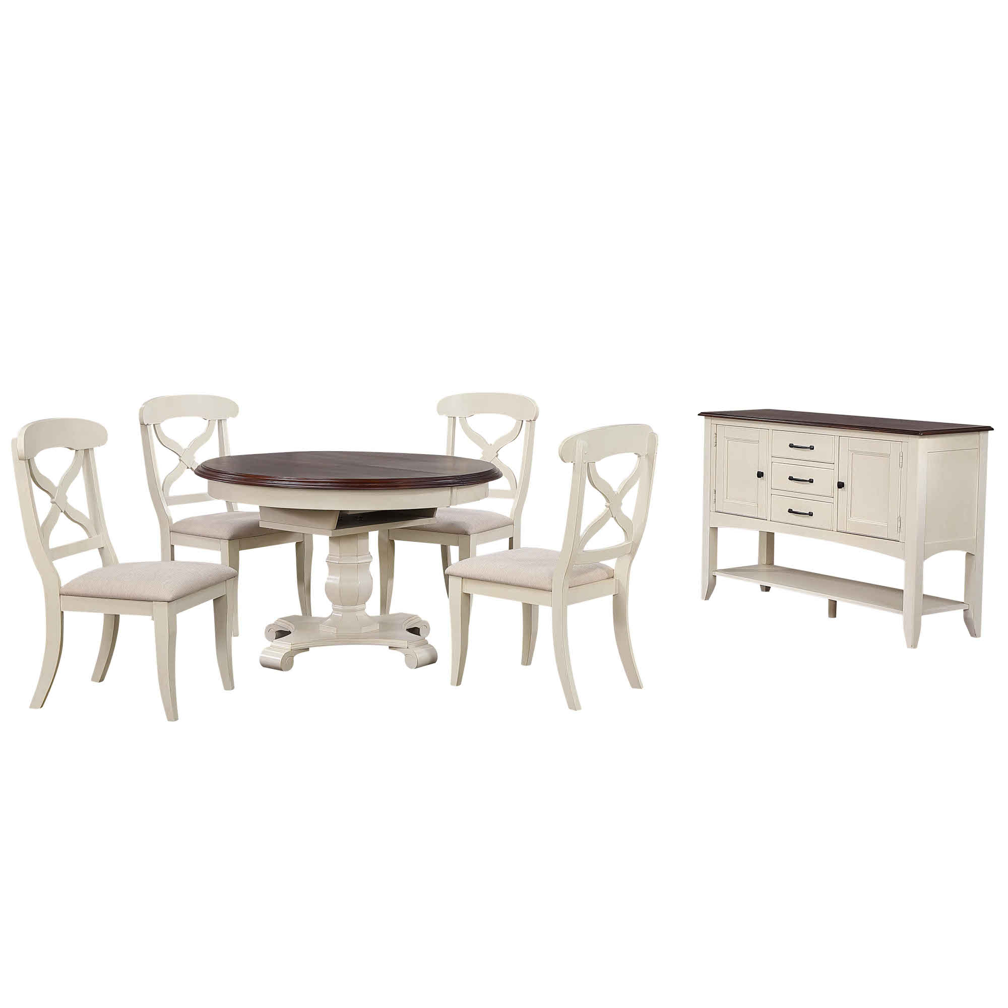 Andrews Collection- Round/Oval table with four X back chairs and server-DLU-ADW4866-C12-SBAW6P