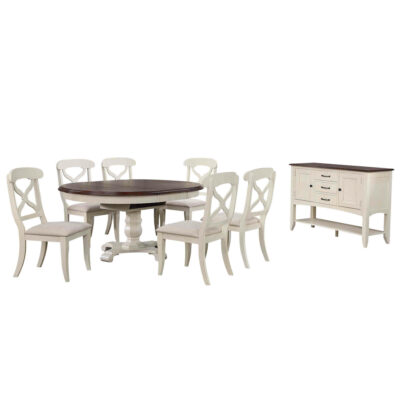 Andrews Collection- Round/Oval table with six X back chairs and server-DLU-ADW4866-C12-SBAW8P