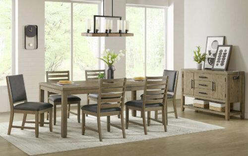 Saunders Collection- Dining set with two upholstered chairs and four ladder back chairs, and server in dining room-ED-D18620TB-2F4S-SV8P-2