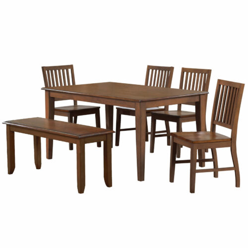Amish Brook Collection- 60 inch table with 4 chairs and bench, angle view-DLU-BR3660-C60-BNAM6P