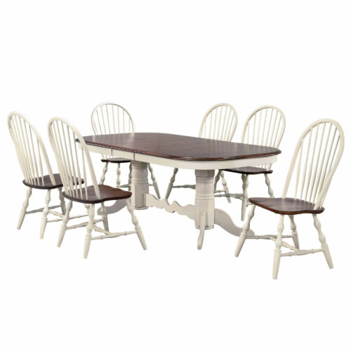 Andrews Collection- Double butterfly leaf table with six windsor chairs in antique white, angle view-DLU-ADW4296-AW