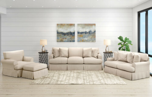 Horizon Slipcovered Collection- Sofa, Loveseat, Chair, Ottoman in living room in Tan-SU-1176-84-00102030