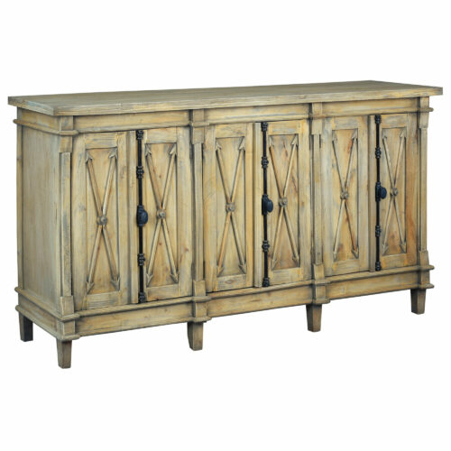 Cottage Collection- Arrow credenza in driftwood, angle view-CC-CAB1709S-DW